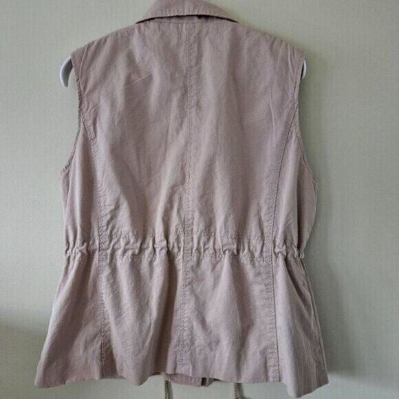 Papaya Vest Womens L Tan Full Zip Studs Pockets Drawstrings Cotton Boho Hippie - Picture 2 of 14